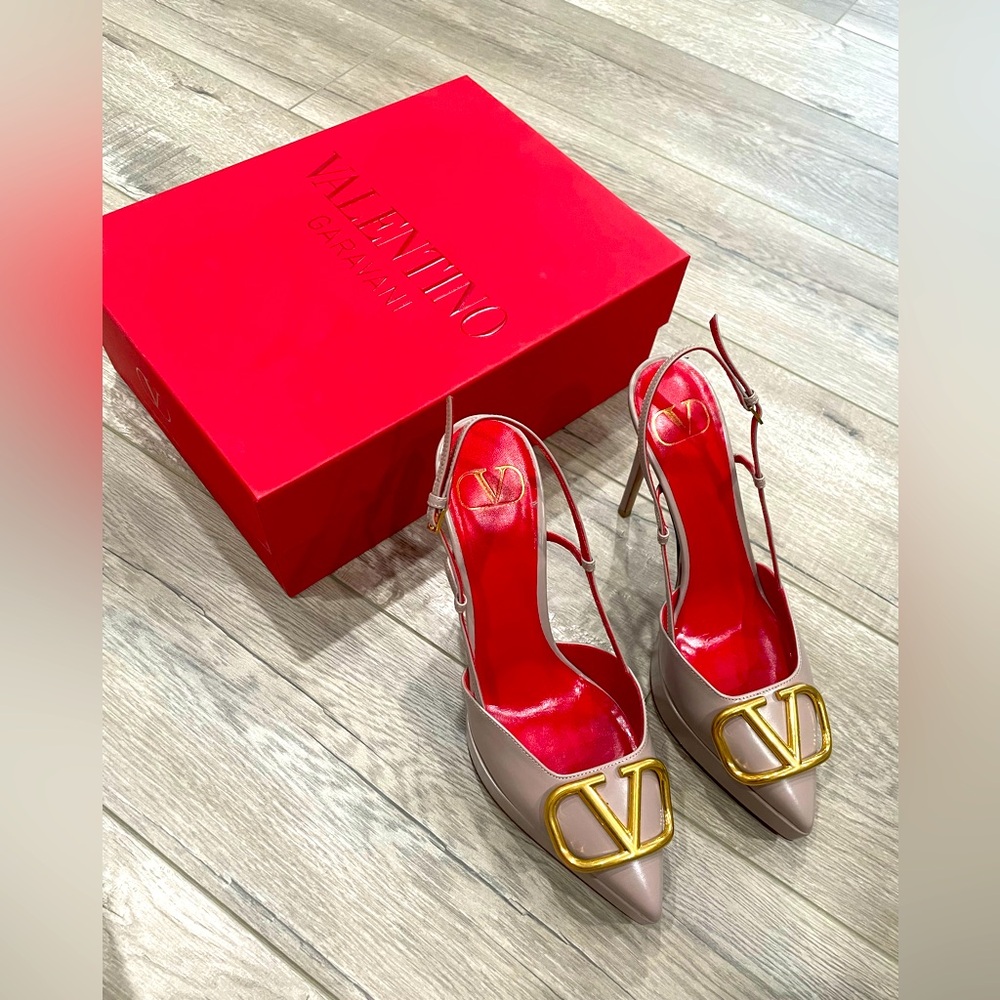 VALENTINO VLogo Signature Calfskin Slingback Platform Pumps 120MM ✨ LIKE NEW